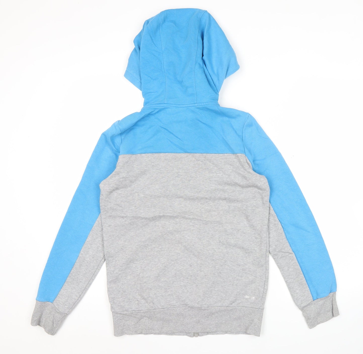 Adidas Womens Grey Blue Full Zip Hoodie Size 8 UK Cotton Blend