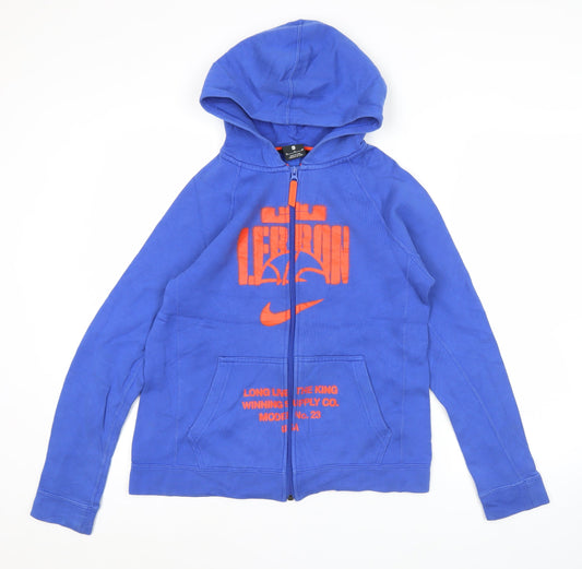 Additional front view of Nike LeBron unisex blue full zip hoodie, size M, basketball activewear