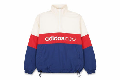 Front view of Adidas Neo Men’s XS Colour Block 1/4 Zip Sweatshirt White Red Blue