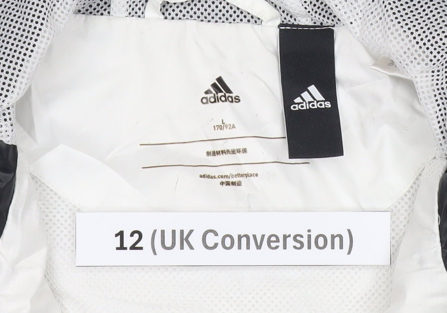 Adidas Womens Black White Size 12 Windbreaker Jacket Hooded