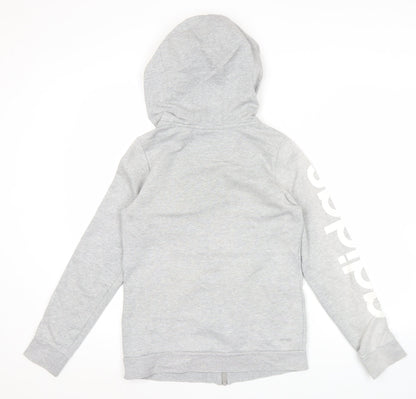 Adidas Women Grey Full Zip Hoodie Size 10 Regular Fit Logo Sportswear