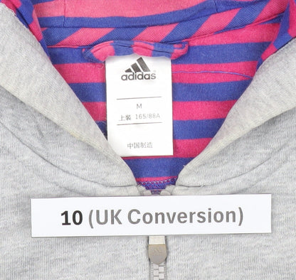Adidas Women Grey Full Zip Hoodie Size 10 Regular Fit Logo Sportswear