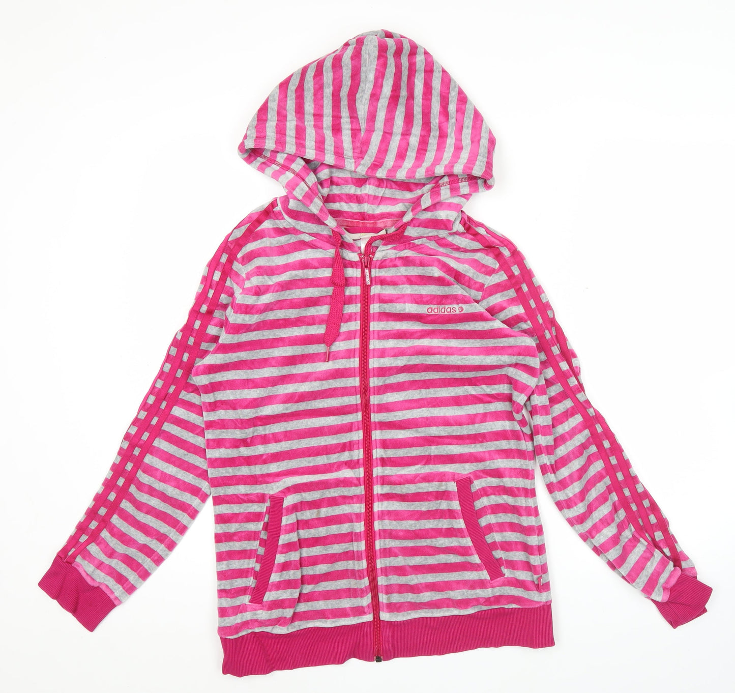 Adidas Women’s Pink Grey Striped Full Zip Hoodie UK 12