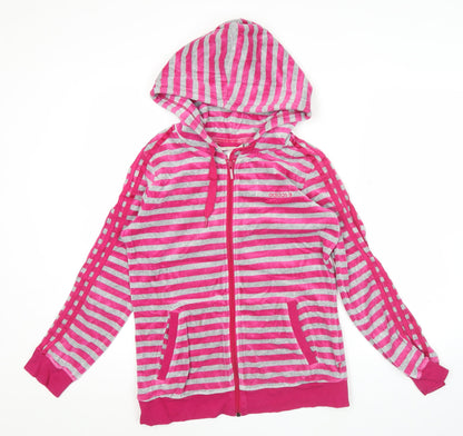 Adidas Women’s Pink Grey Striped Full Zip Hoodie UK 12