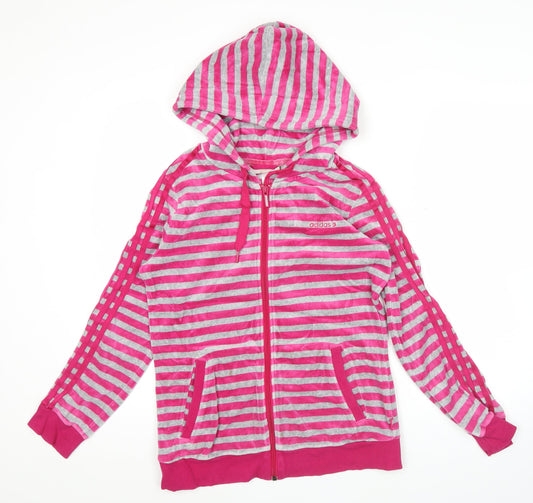 Adidas Women’s Pink Grey Striped Full Zip Hoodie UK 12