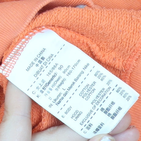 Nike Womens Orange Full Zip Hoodie L Sportswear Cotton Blend