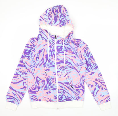 Adidas Womens Pink Purple Blue Full Zip Hoodie L Colourful Print