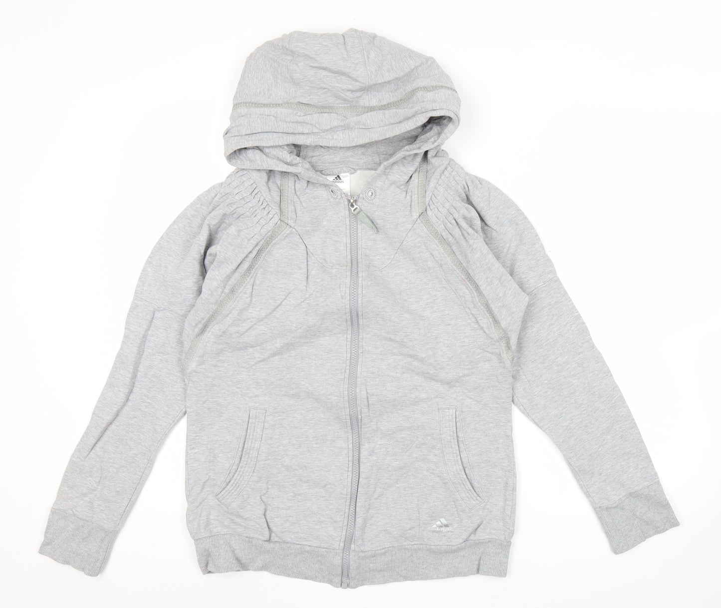 Adidas Womens Grey Full Zip Hoodie Size 10 UK Cotton Blend
