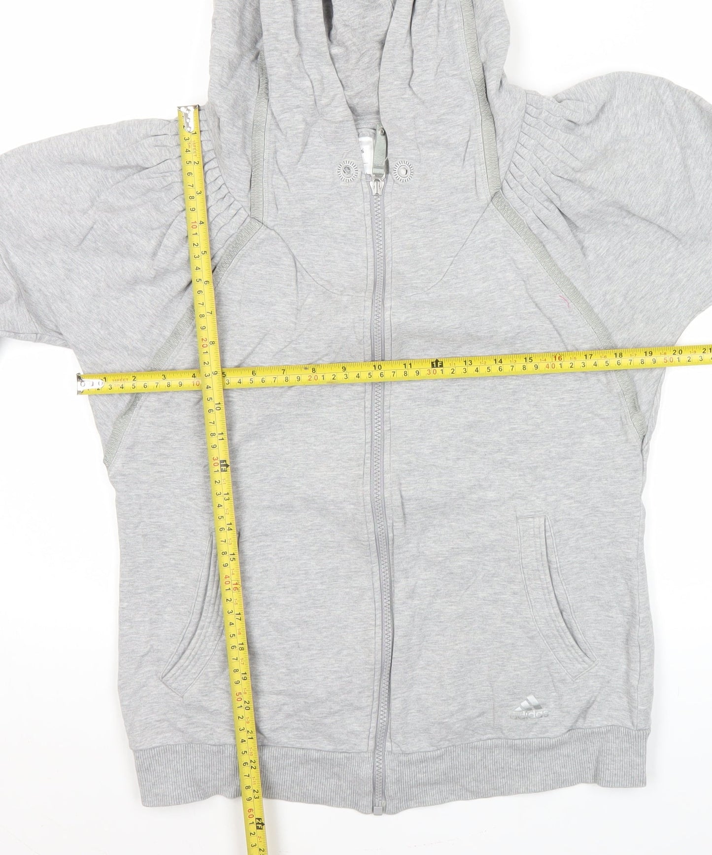 Adidas Womens Grey Full Zip Hoodie Size 10 UK Cotton Blend