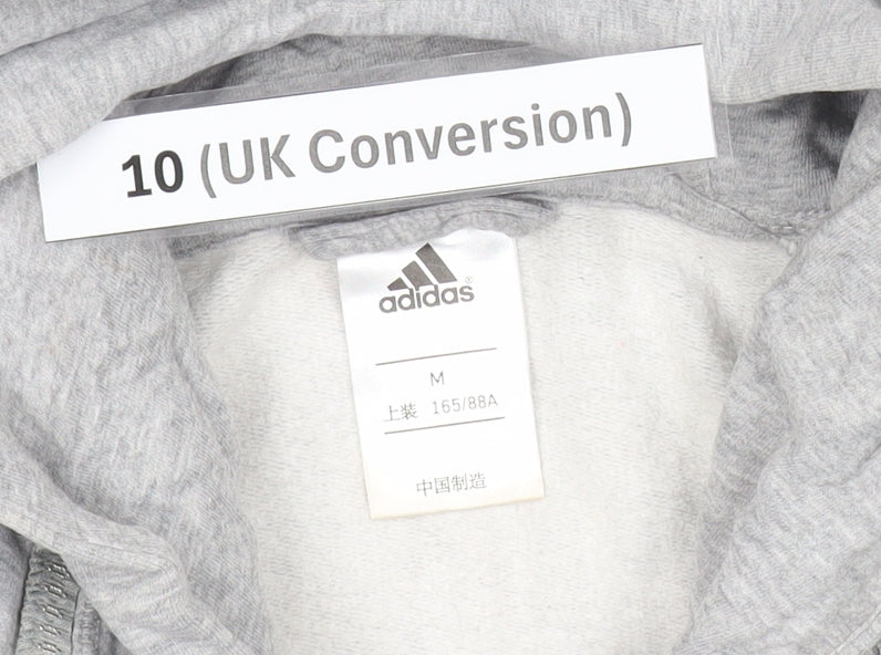Adidas Womens Grey Full Zip Hoodie Size 10 UK Cotton Blend