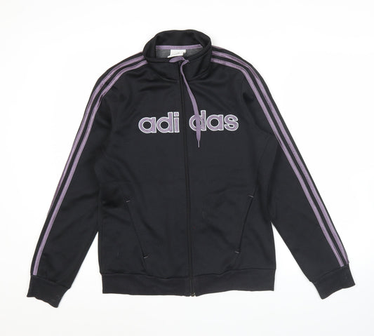 Adidas Womens Black Size 12 Track Jacket Full Zip Sports Top