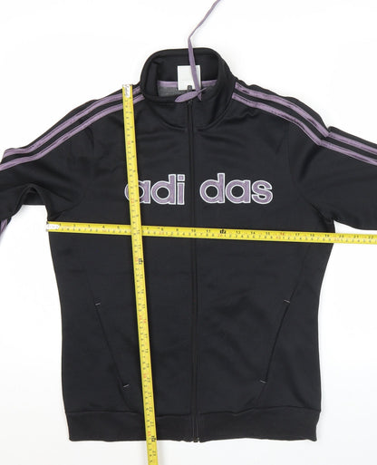 Adidas Womens Black Size 12 Track Jacket Full Zip Sports Top