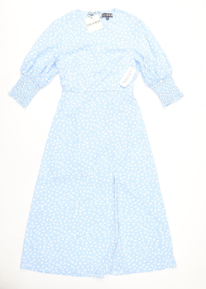 Girl In Mind Women’s Blue Polka Dot Midi A-Line Dress Size 8