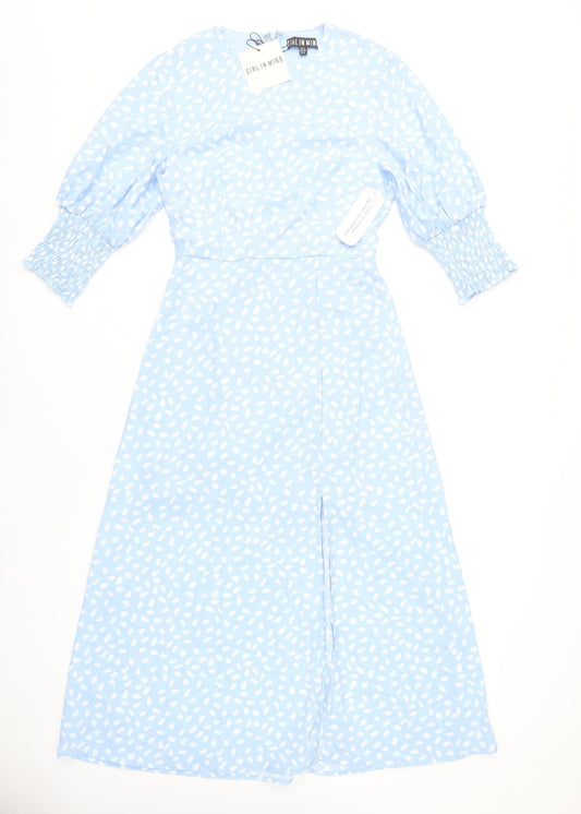 Girl In Mind Women’s Blue Polka Dot Midi A-Line Dress Size 8