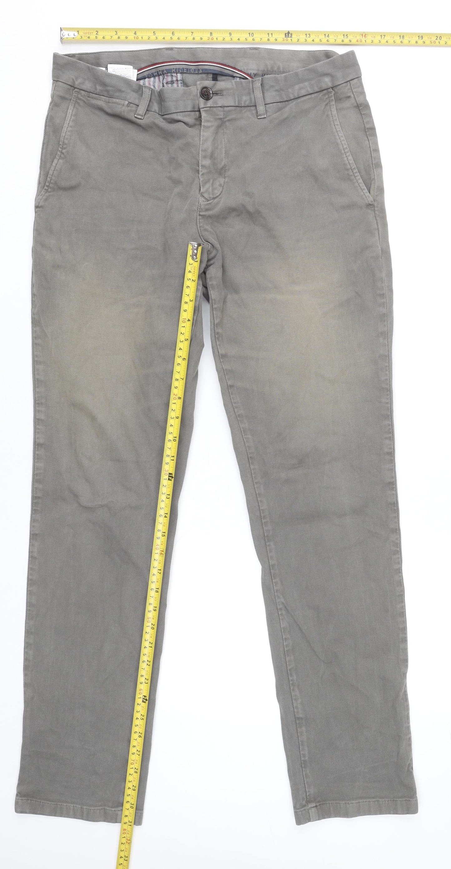 Tommy Hilfiger Men's Grey Chino Trousers Size 32W 30L Straight Fit