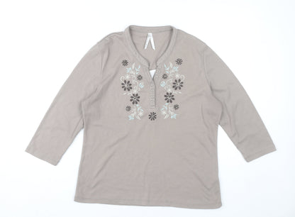 Bm Women’s Beige Floral Embroidered Henley Tunic Top Size M