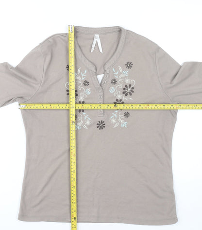Bm Women’s Beige Floral Embroidered Henley Tunic Top Size M