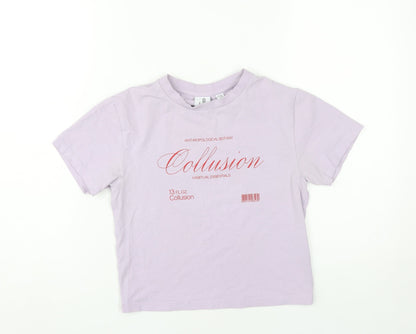 Collusion Women's Purple Cropped T-Shirt Size 8 Short Sleeve Cotton