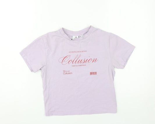 Collusion Women's Purple Cropped T-Shirt Size 8 Short Sleeve Cotton