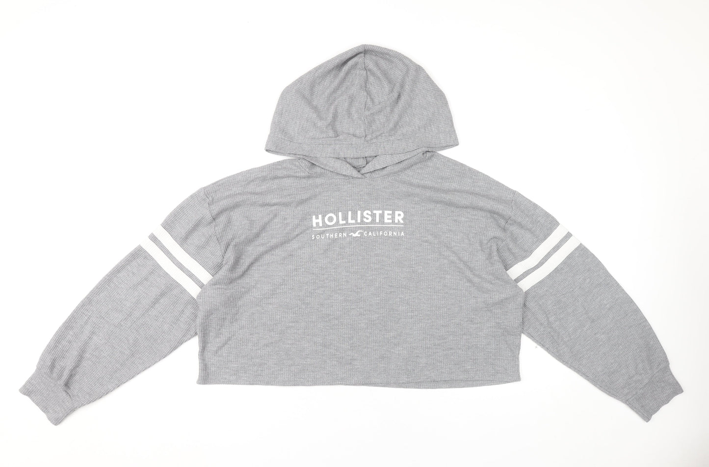 Hollister Women’s Grey Logo Pullover Hoodie L Long Sleeve Knit