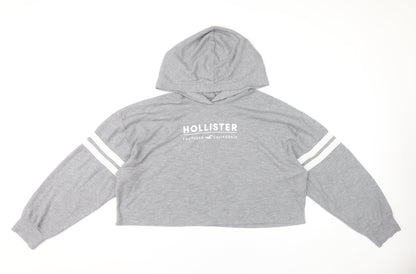 Hollister Women’s Grey Logo Pullover Hoodie L Long Sleeve Knit