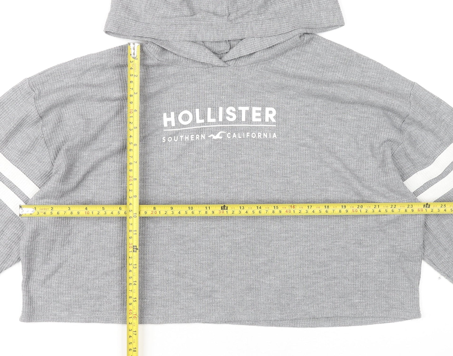 Hollister Women’s Grey Logo Pullover Hoodie L Long Sleeve Knit