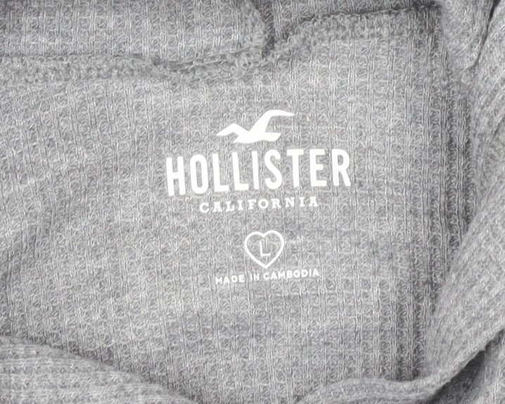 Hollister Women’s Grey Logo Pullover Hoodie L Long Sleeve Knit