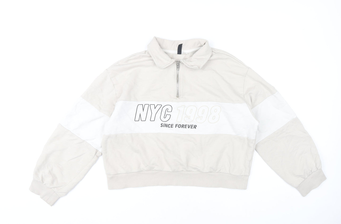 H&M Divided Women’s Beige 1/4 Zip Sweatshirt Size S NYC Graphic