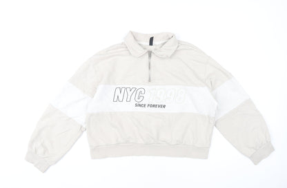 H&M Divided Women’s Beige 1/4 Zip Sweatshirt Size S NYC Graphic