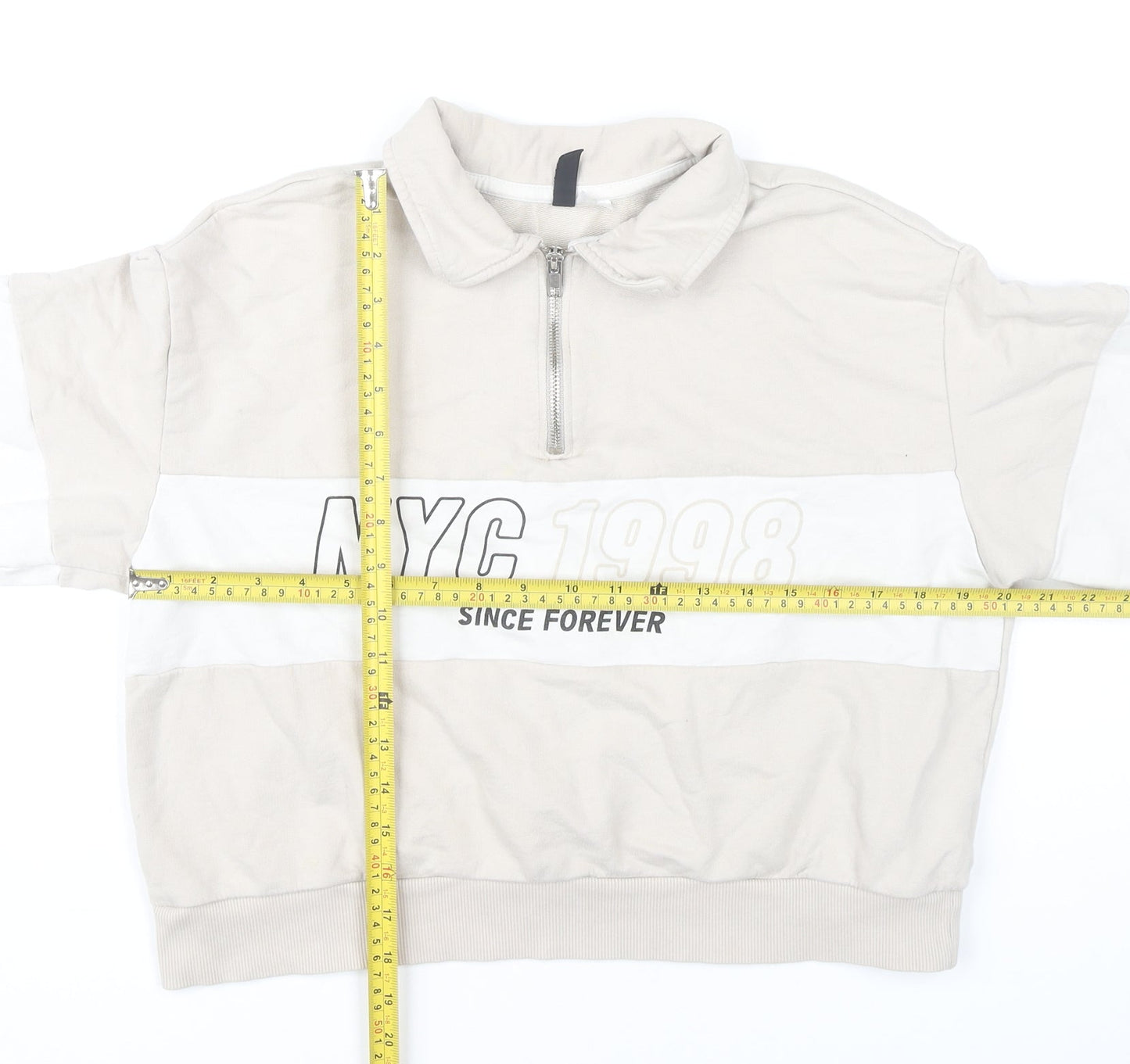 H&M Divided Women’s Beige 1/4 Zip Sweatshirt Size S NYC Graphic