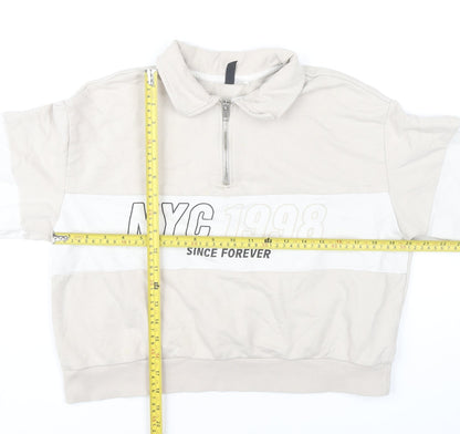 H&M Divided Women’s Beige 1/4 Zip Sweatshirt Size S NYC Graphic