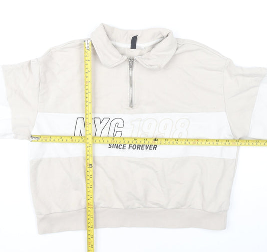 H&M Divided Women’s Beige 1/4 Zip Sweatshirt Size S NYC Graphic