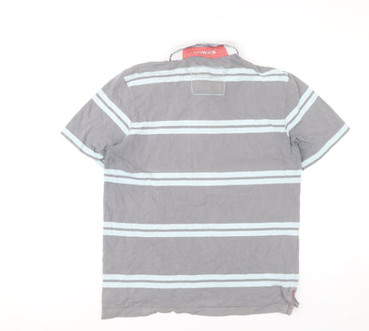 Howick Men's Grey Striped Cotton Polo Shirt Size M Short Sleeve