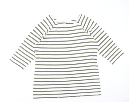 Selected Femme Women’s White Green Striped XL Boat Neck 3/4 Sleeve T-Shirt