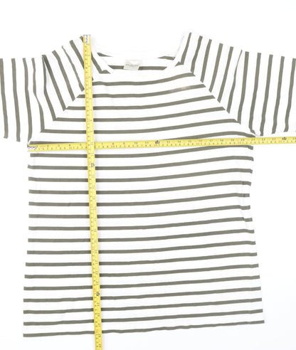 Selected Femme Women’s White Green Striped XL Boat Neck 3/4 Sleeve T-Shirt