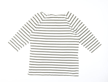 Selected Femme Women’s White Green Striped XL Boat Neck 3/4 Sleeve T-Shirt