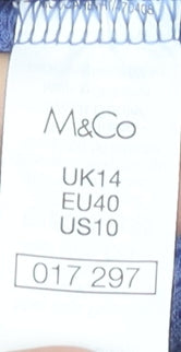 M&Co Women’s Blue Short Sleeve V-Neck Knot Front Tunic Top UK 14