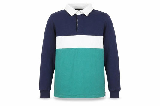 Old Navy Boys XL 14-16 Blue Green Colourblock Long Sleeve Polo Shirt