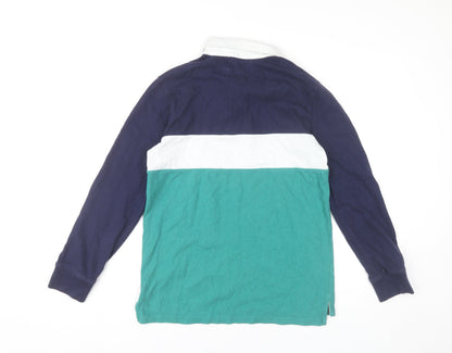 Old Navy Boys XL 14-16 Blue Green Colourblock Long Sleeve Polo Shirt