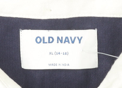 Old Navy Boys XL 14-16 Blue Green Colourblock Long Sleeve Polo Shirt