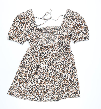 New Look Women’s Leopard Print Short Puff Sleeve A-Line Dress UK 12
