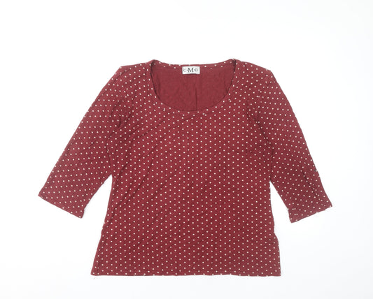 CMD Womens Red Polka Dot Scoop Neck 3/4 Sleeve T-Shirt Size L