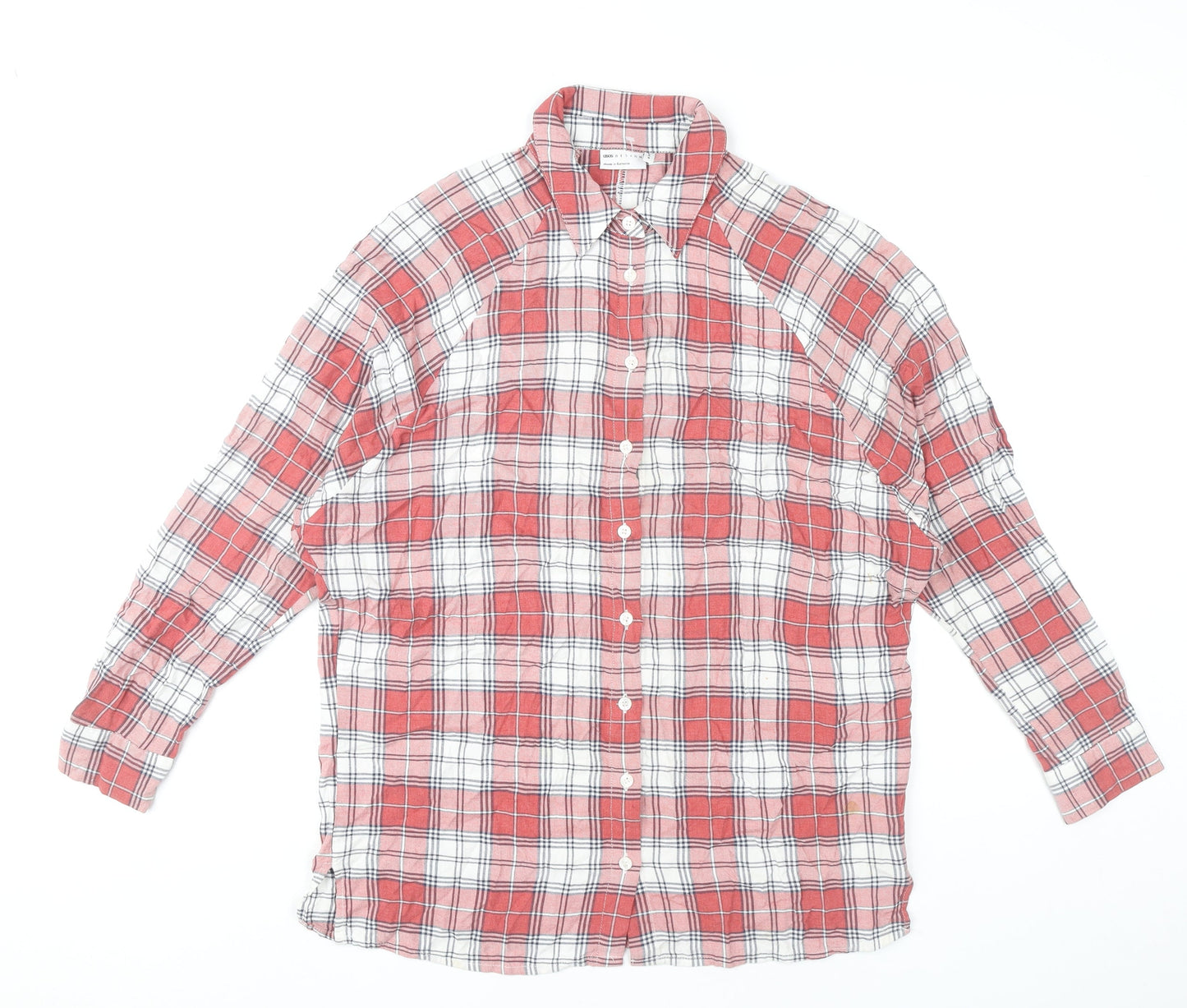 ASOS Women Red Plaid Button-Up Shirt UK 6 Long Sleeve Casual Viscose