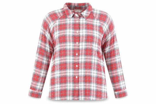 ASOS Women Red Plaid Button-Up Shirt UK 6 Long Sleeve Casual Viscose