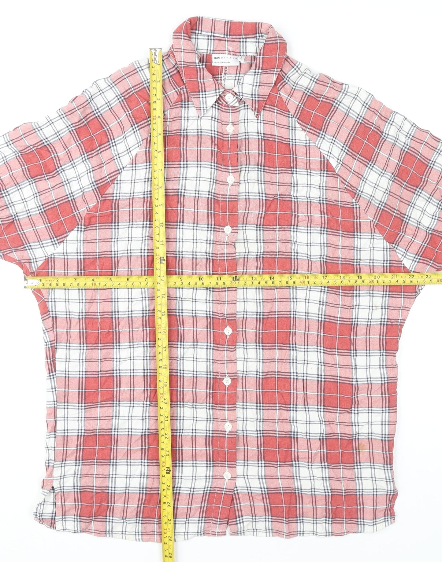 ASOS Women Red Plaid Button-Up Shirt UK 6 Long Sleeve Casual Viscose