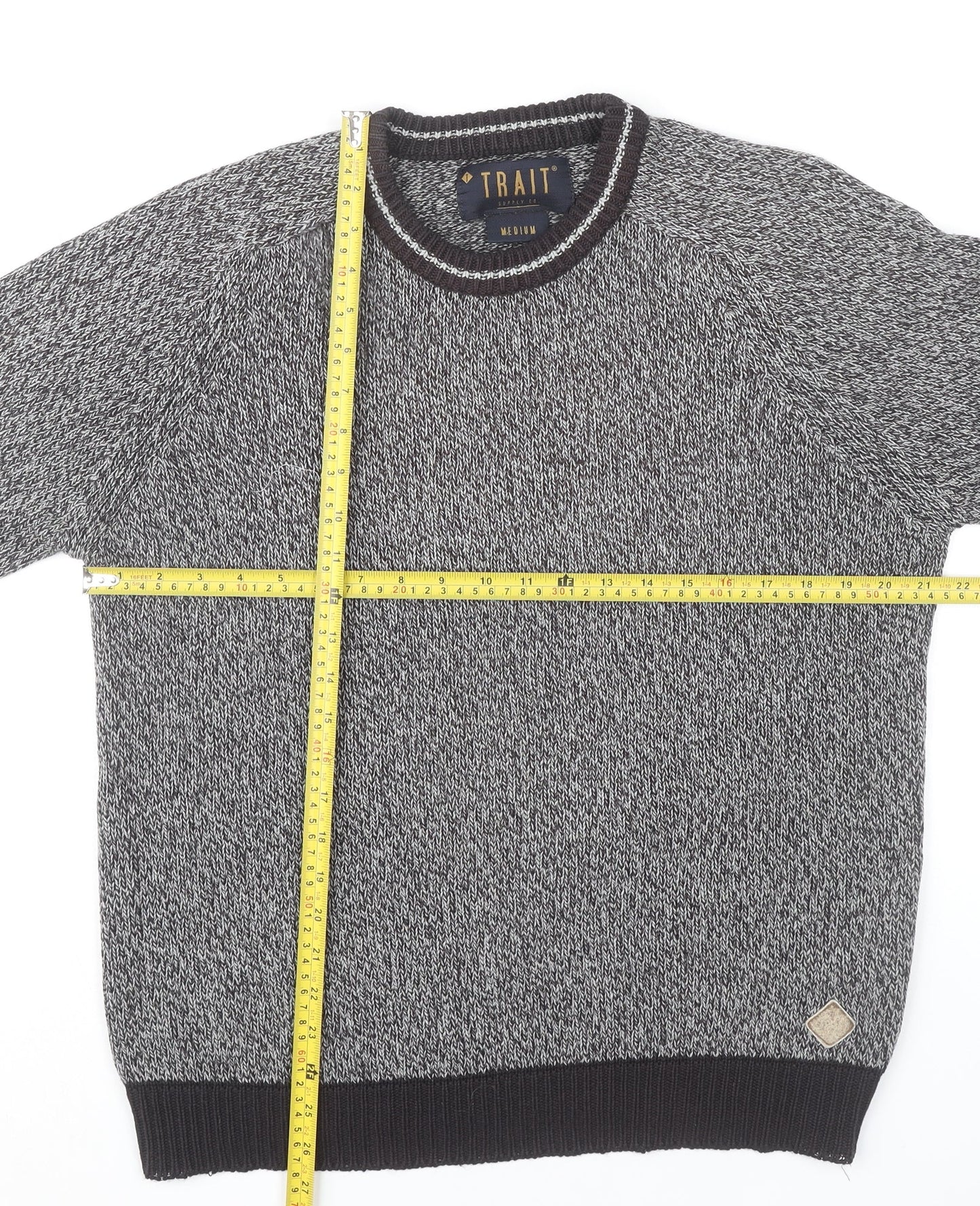 Trait Men’s Grey Knit Pullover Jumper Medium Wool Blend