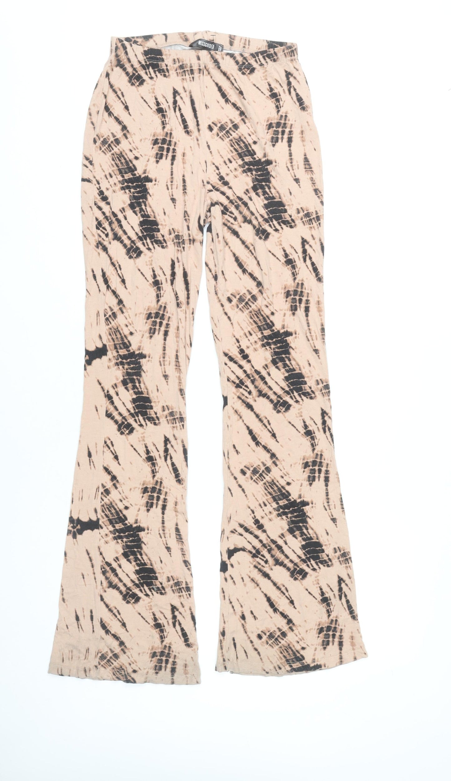 Missguided Womens Beige Tie-Dye Flared Trousers UK 8 Festival Boho