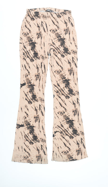 Missguided Womens Beige Tie-Dye Flared Trousers UK 8 Festival Boho
