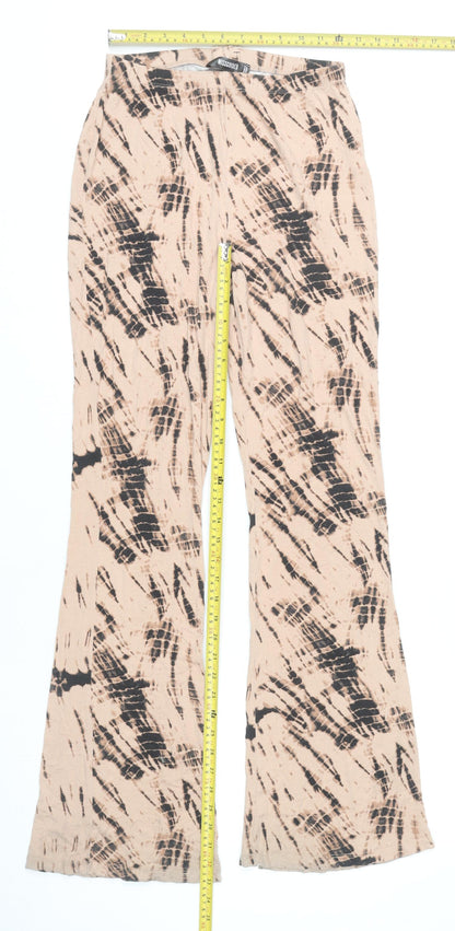 Missguided Womens Beige Tie-Dye Flared Trousers UK 8 Festival Boho