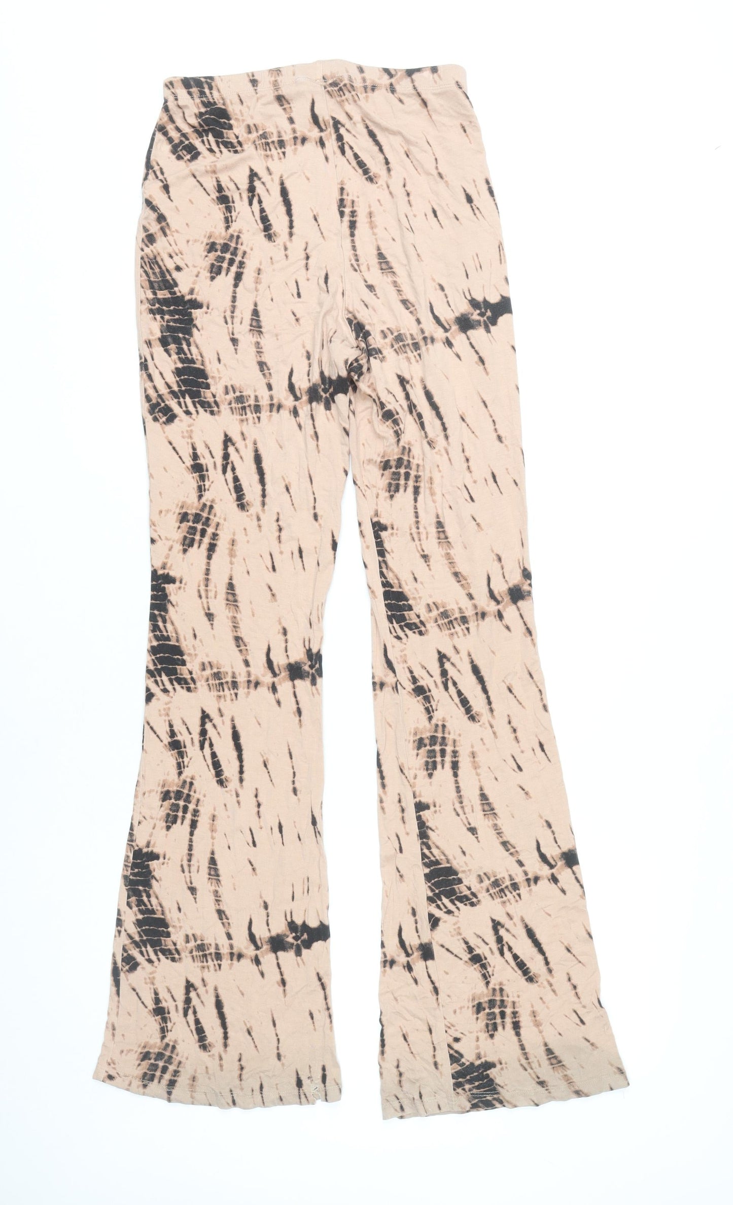 Missguided Womens Beige Tie-Dye Flared Trousers UK 8 Festival Boho